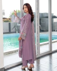 Embroidered Dhanak 3 Piece Suit - Thumbnail 2