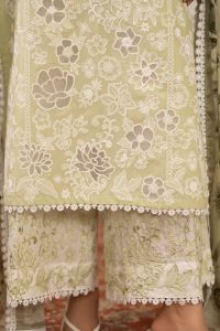 Organza Cutwork 3D Flower Suit & Chiffon Dupatta - Thumbnail 4