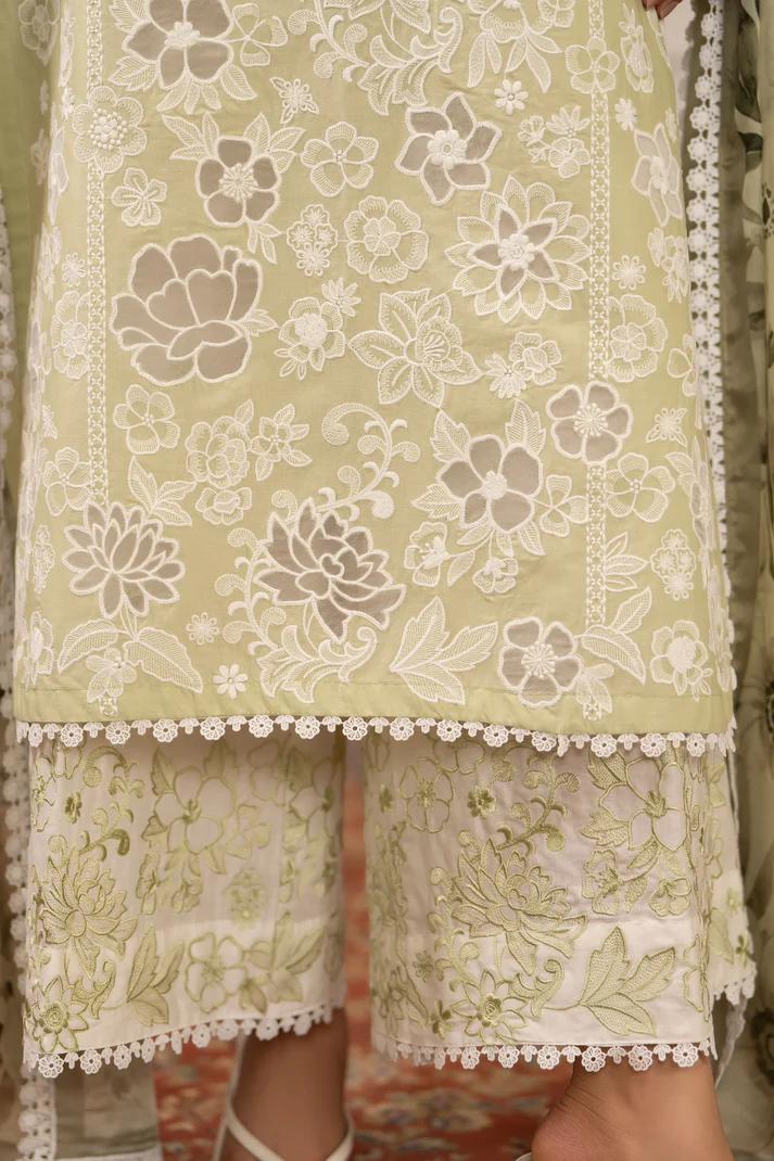 Organza Cutwork 3D Flower Suit & Chiffon Dupatta - Image 4