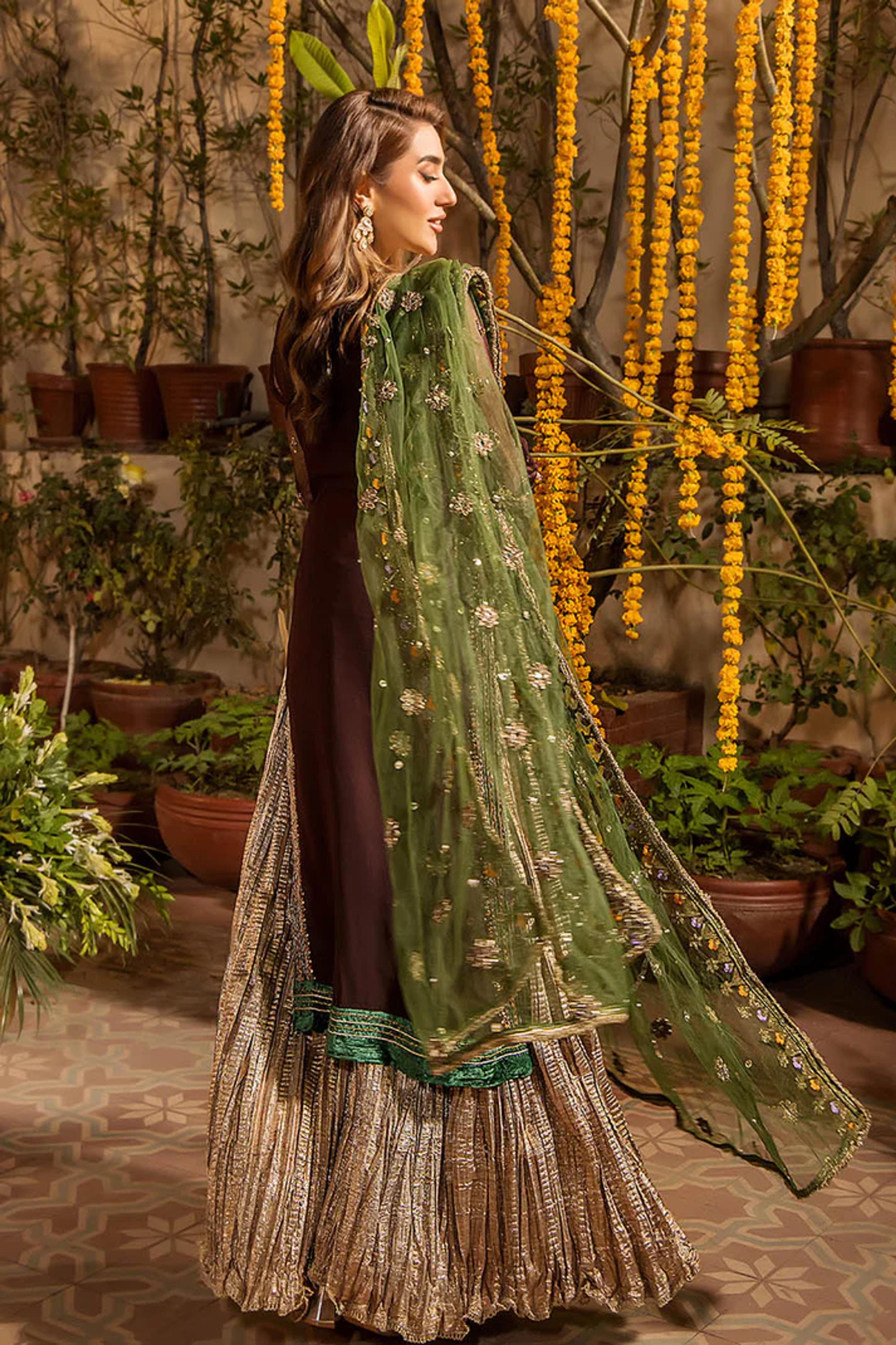 Embroidered Chiffon Suit with Net Dupatta & Sharara - Thumbnail 10