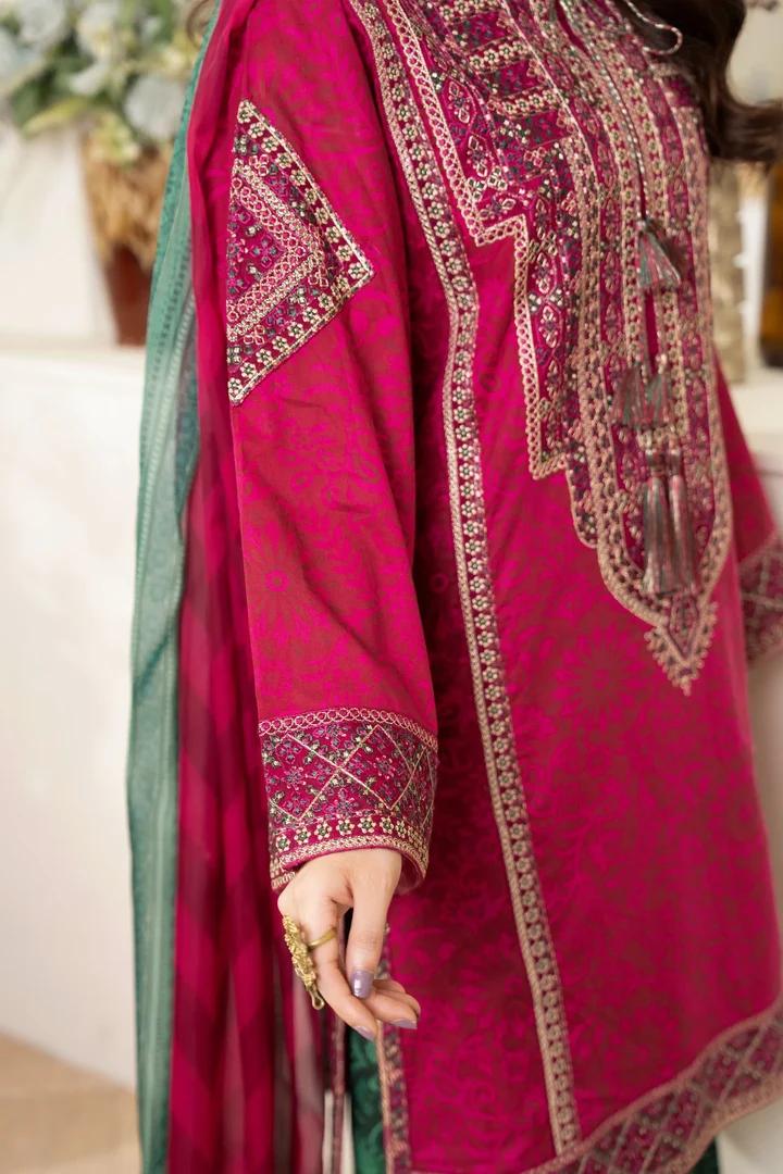 Magenta Lawn Suit with Flowing Farshi Shalwar - Image 7