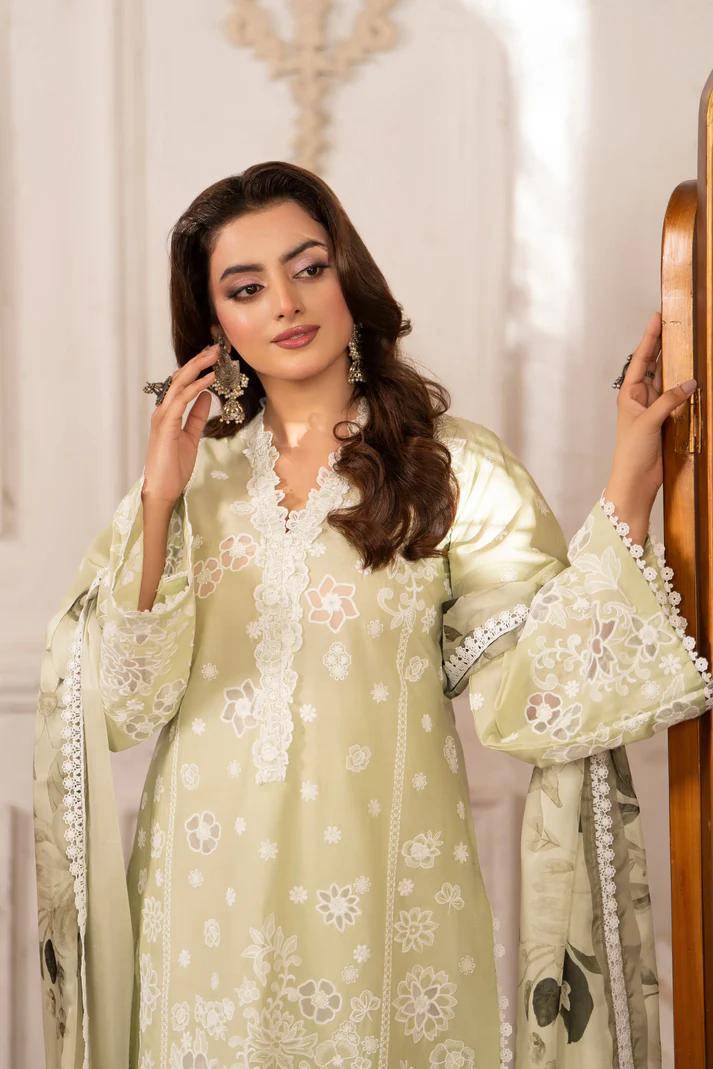 Organza Cutwork 3D Flower Suit & Chiffon Dupatta - Image 3