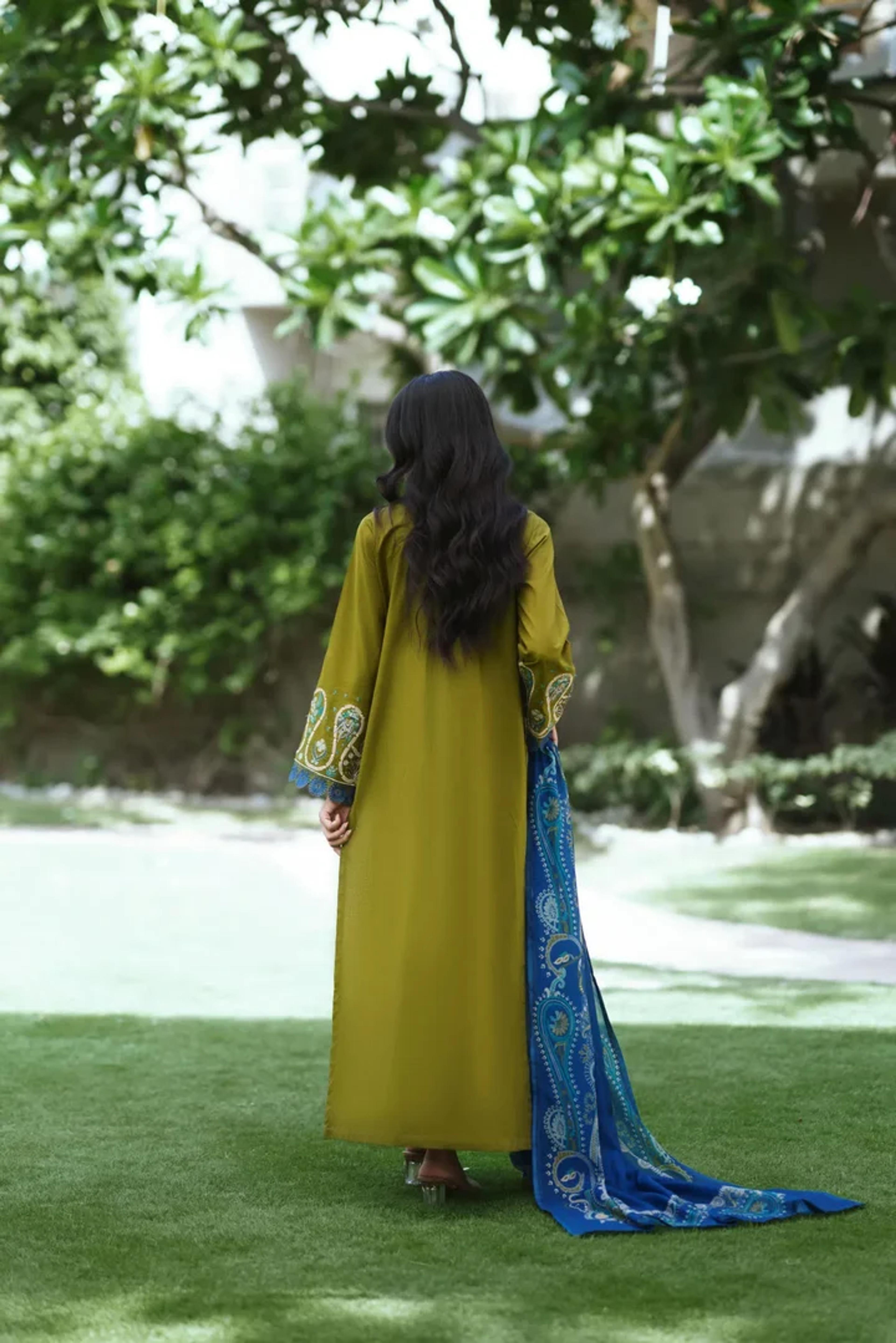 Mustard Meadow Lawn Suit & Azure Dupatta - Thumbnail 5