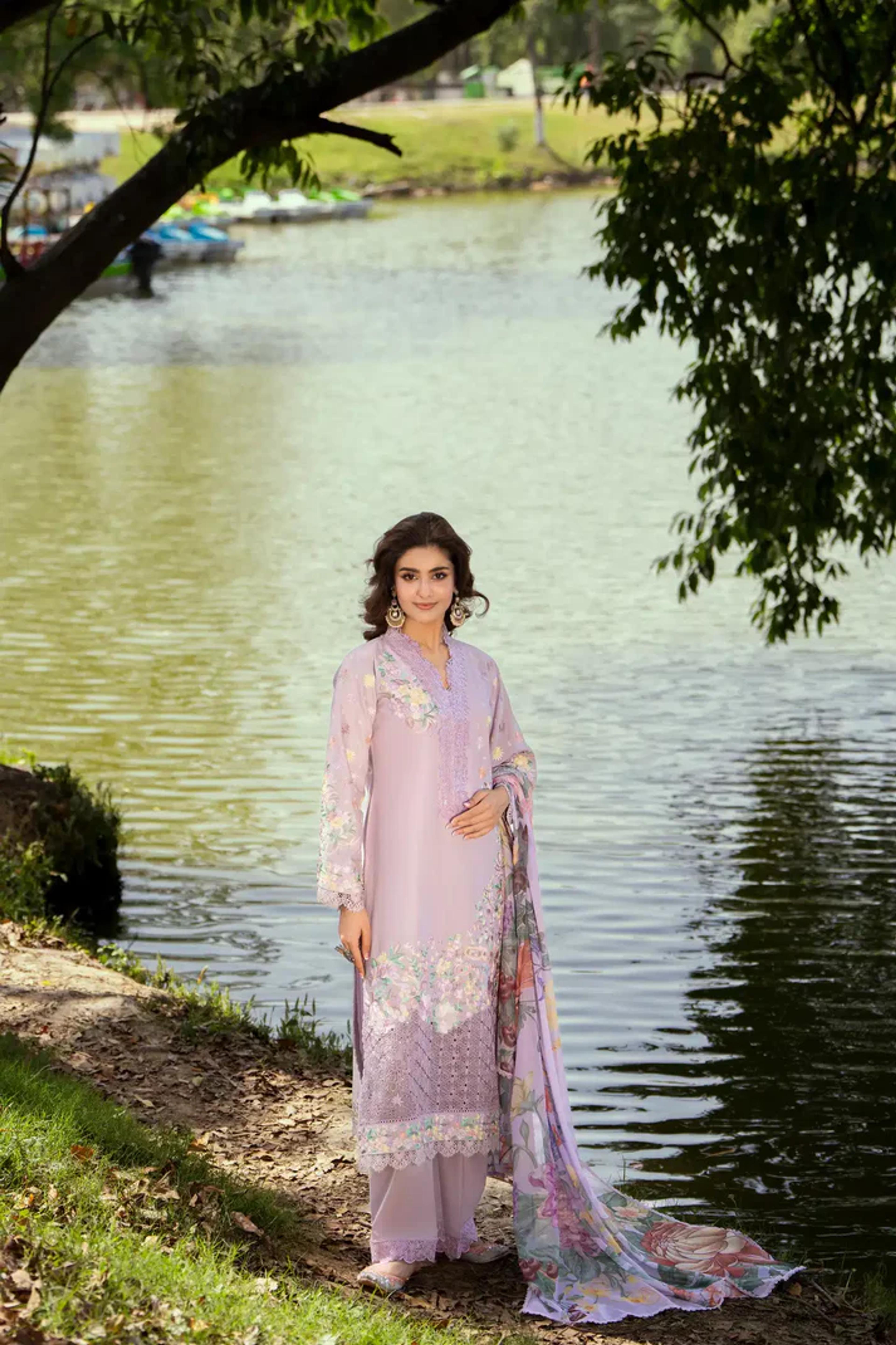 Thread-Work High-Neck Long Shirt with Printed Dupatta - Thumbnail 2