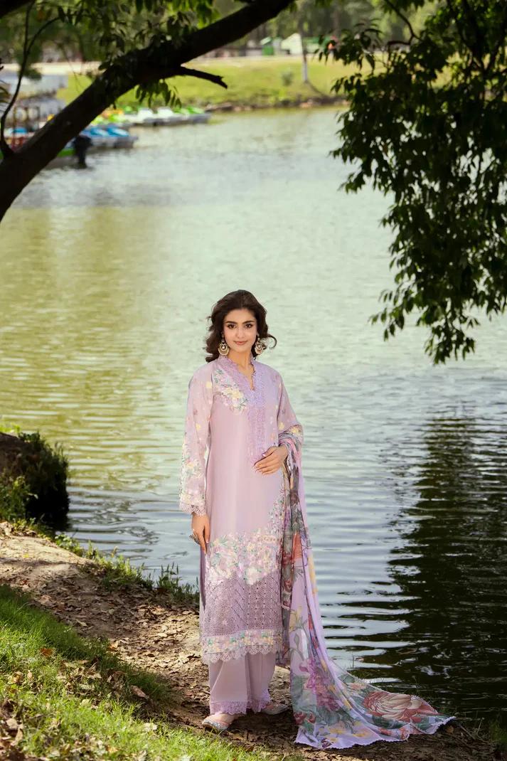 Thread-Work High-Neck Long Shirt with Printed Dupatta - Image 2