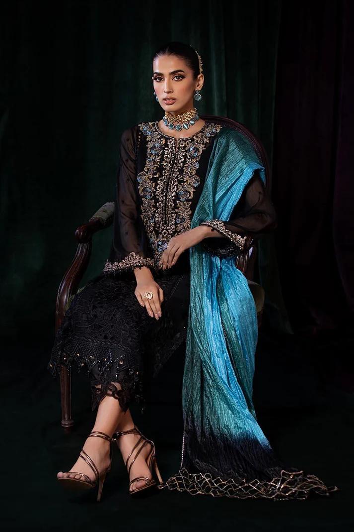 Pure Crinkle Chiffon Embroidered Suit with Silk Dupatta - Image 13