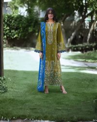 Mustard Meadow Lawn Suit & Azure Dupatta - Thumbnail 1