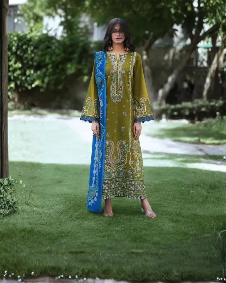 Mustard Meadow Lawn Suit & Azure Dupatta - Image 1