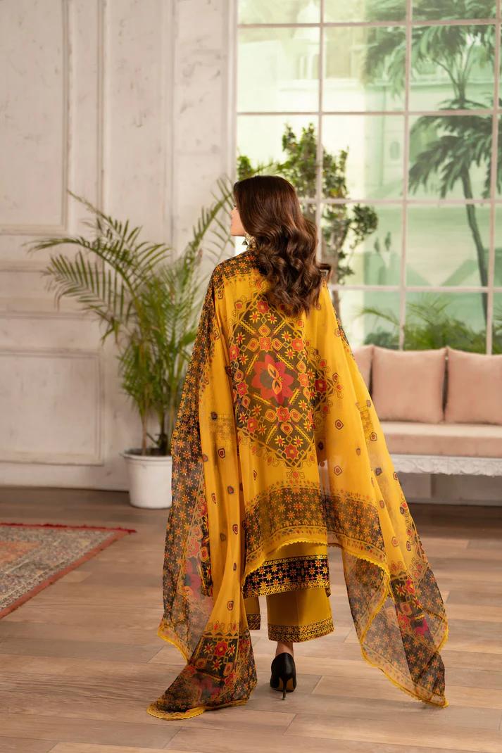 Sindhi Embroidered Shirt & Loose Trouser with Chiffon Dupatta - Image 12