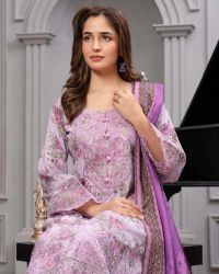 Printed Embroidered Suit with Beaded Tassel - Thumbnail 4