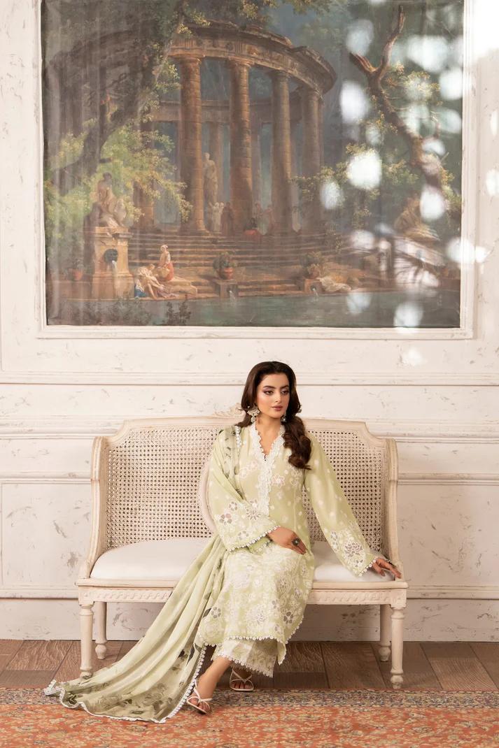 Organza Cutwork 3D Flower Suit & Chiffon Dupatta - Image 7