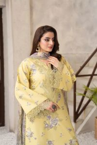 Cross-Stitch & Patchwork Long Shirt with Cutwork Loose Trouser - Thumbnail 3
