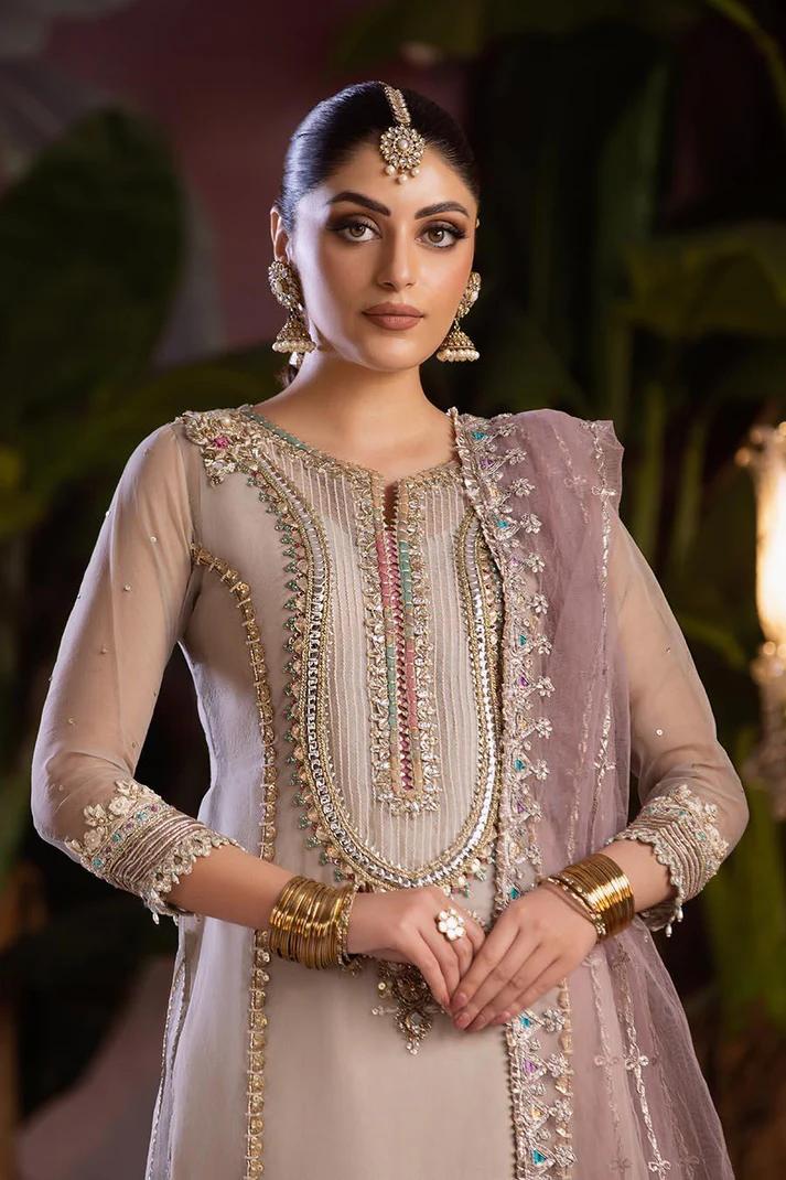 Organza Applique Shirt & Jamawar Shalwar Set - Image 8