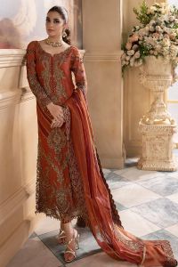 Embroidered Chiffon Suit with Organza Dupatta - Thumbnail 1