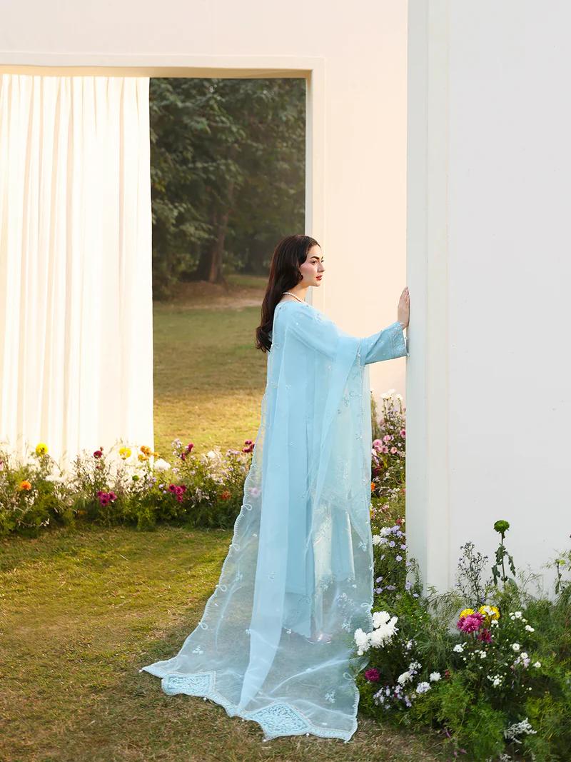 Chikankari Suit&Pearl Embellished Organza Dupatta - Image 4