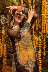 Embroidered Chiffon Suit with Net Dupatta & Sharara - Thumbnail 7