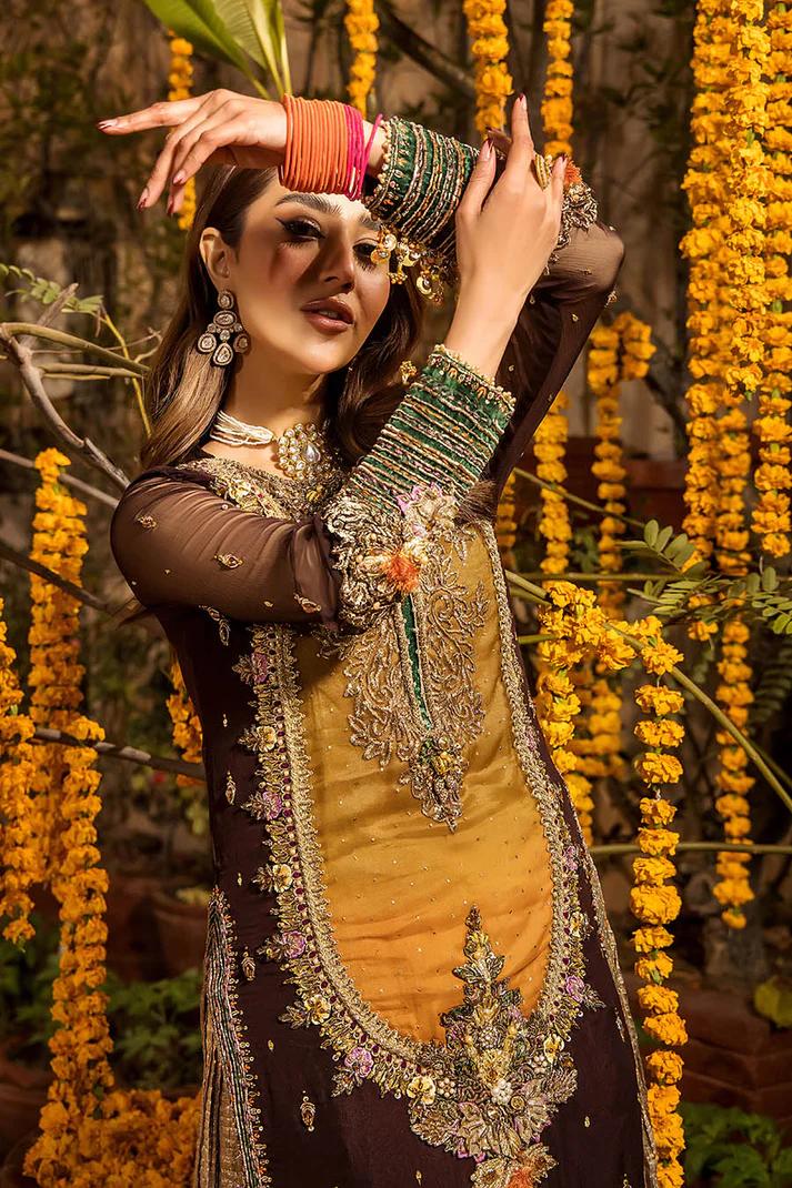 Embroidered Chiffon Suit with Net Dupatta & Sharara - Image 7