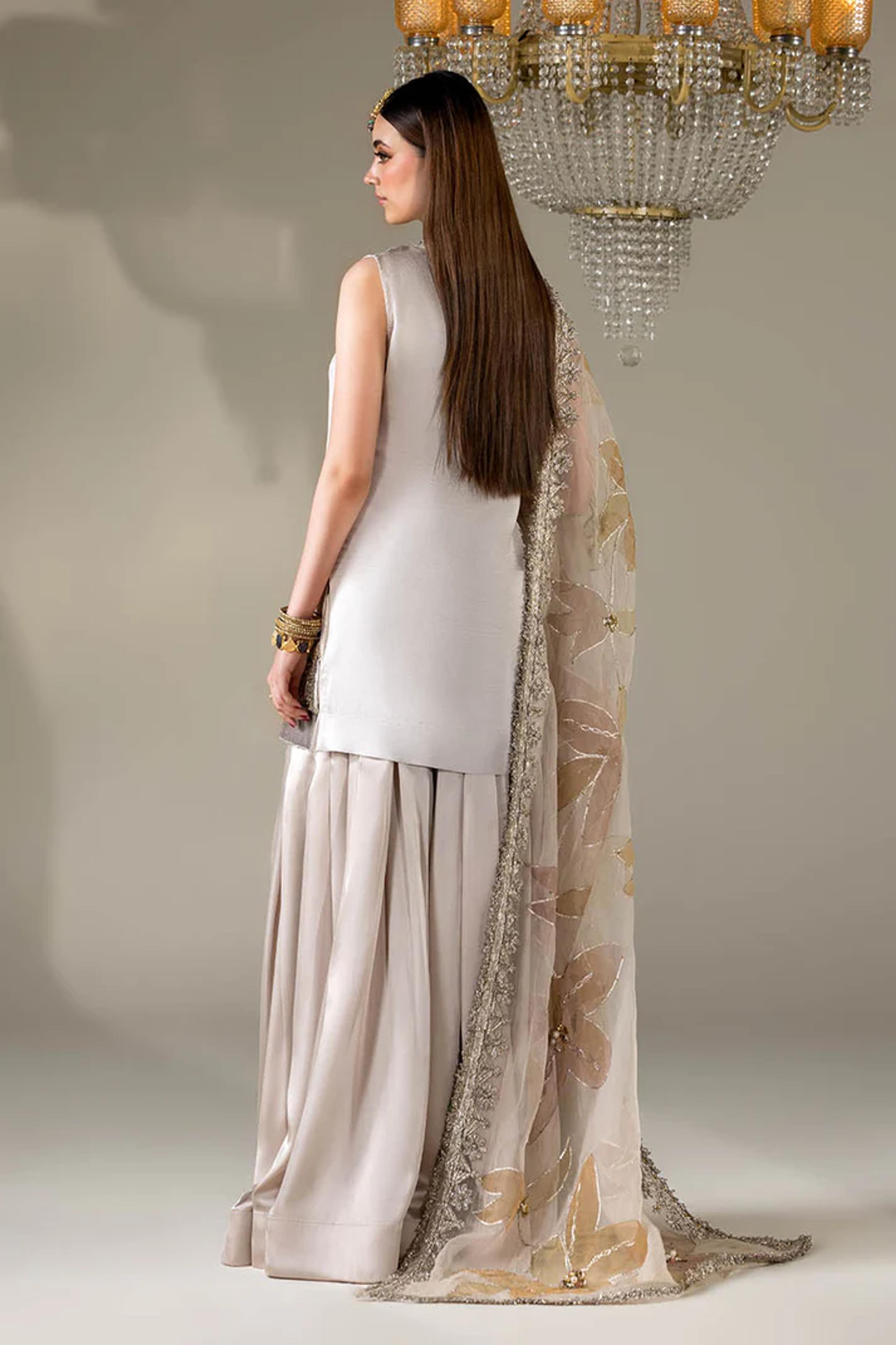 Silk Suit with Embellished Dupatta & Sharara - Thumbnail 5
