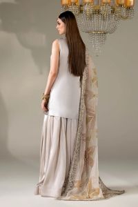 Silk Suit with Embellished Dupatta & Sharara - Thumbnail 5