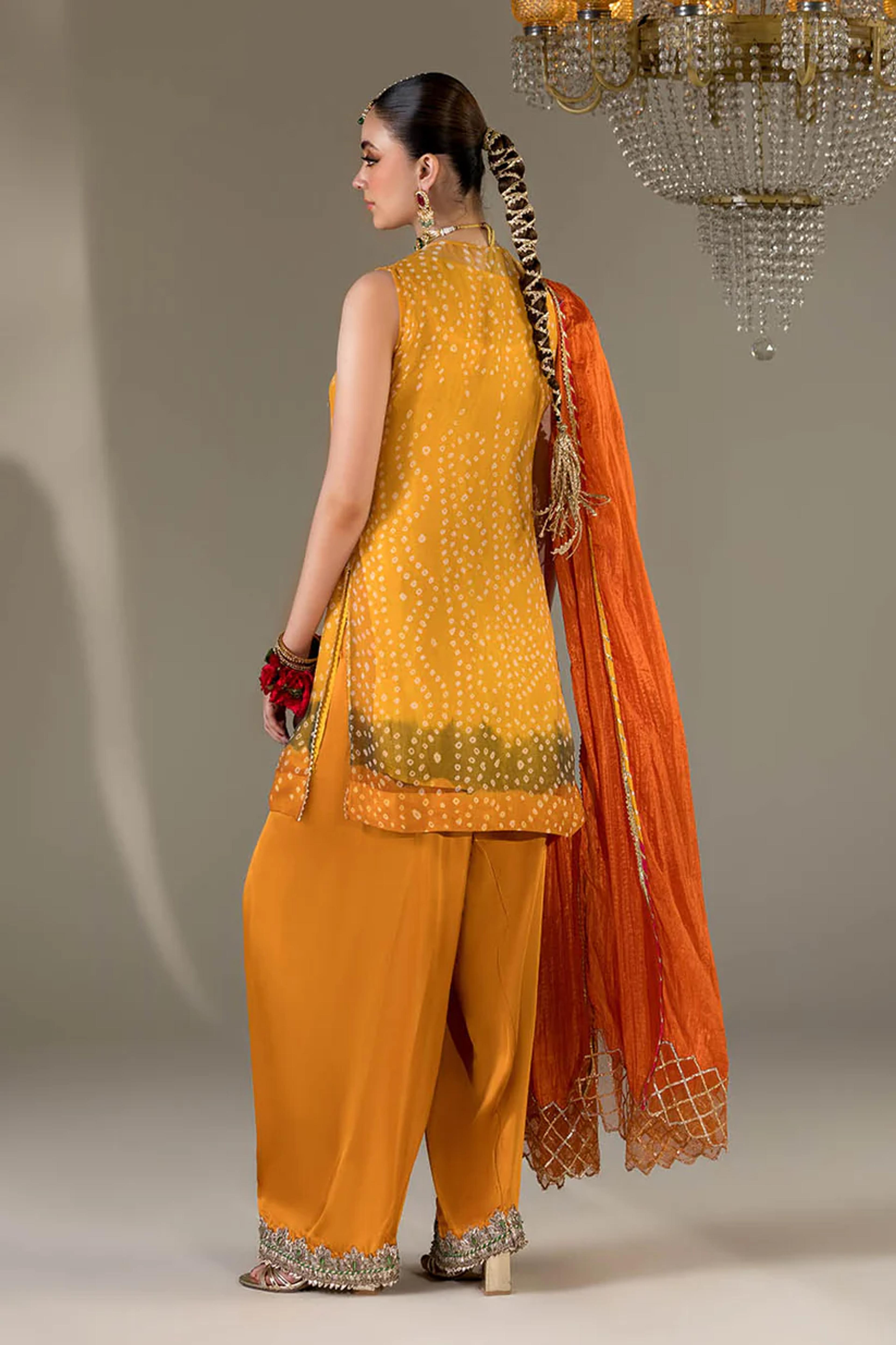 Chiffon & Silk Embroidered Suit - Thumbnail 13