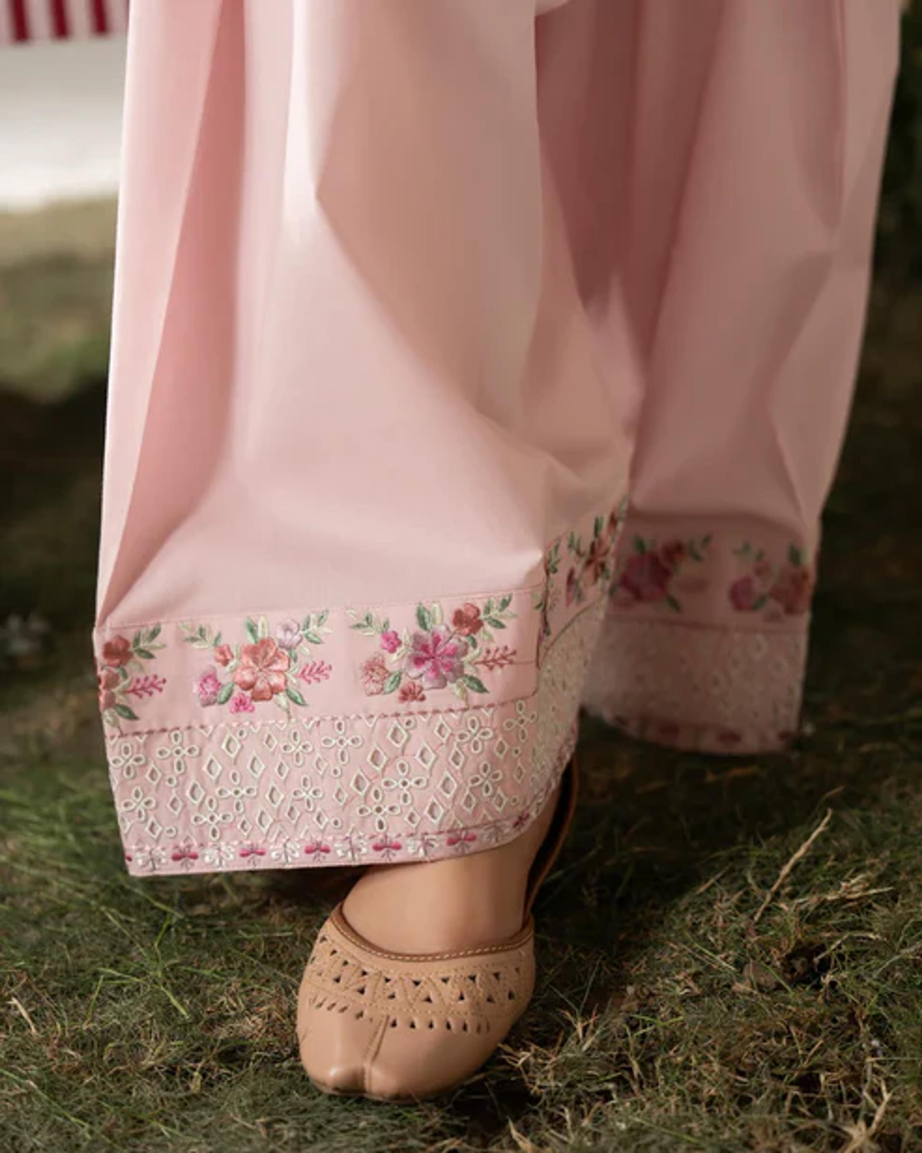 Embroidered Short Shirt with Farshi Shalwar - Thumbnail 12