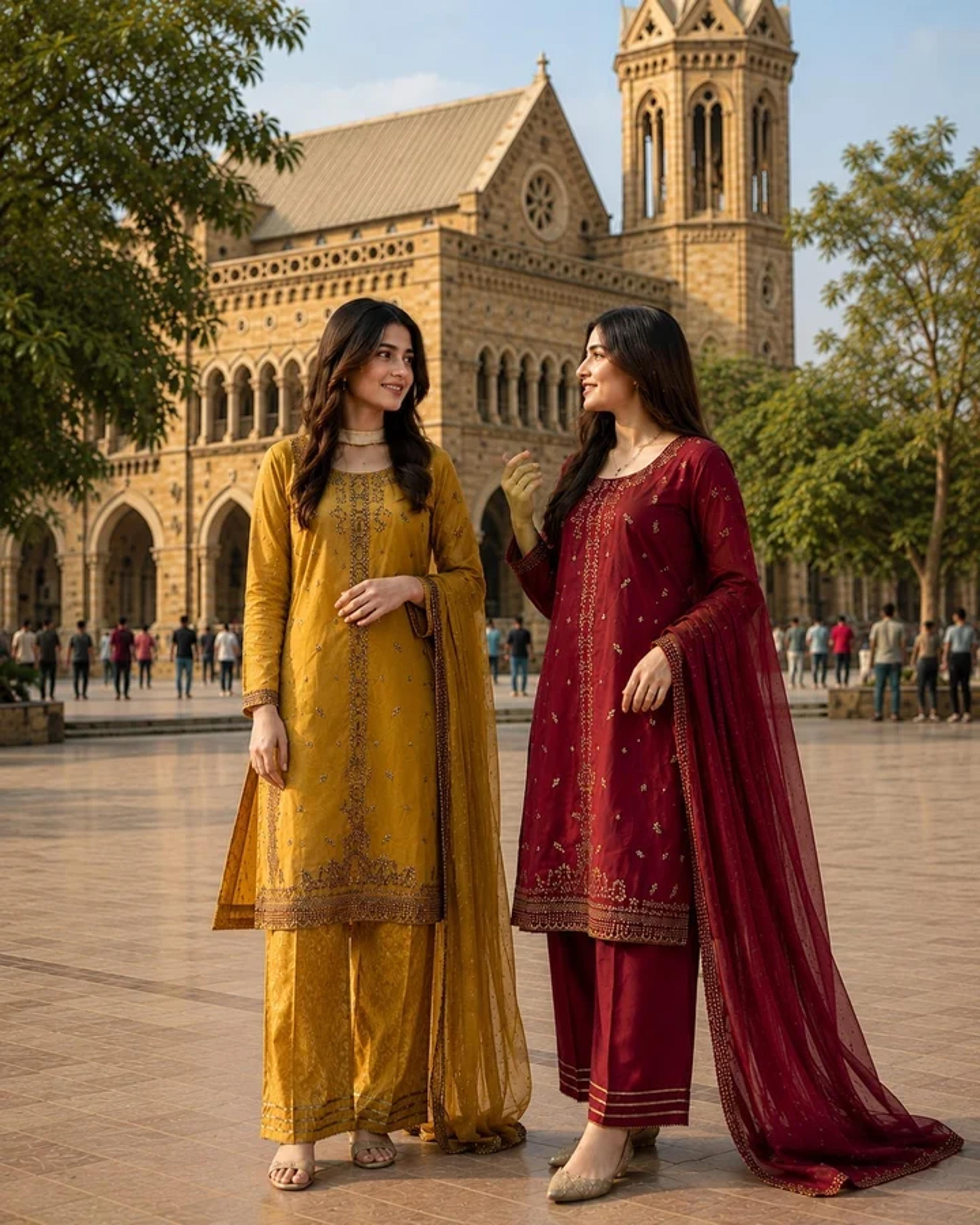 Raw Silk Suit with Flapper & Chiffon Dupatta