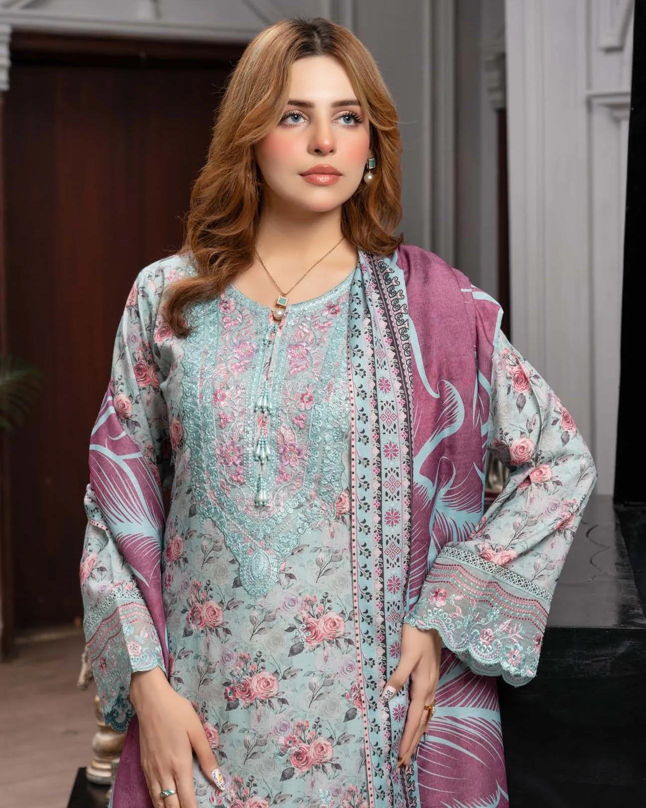 Printed Embroidered Suit with Rose Print - Image 4