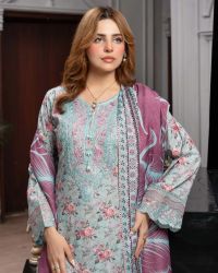 Printed Embroidered Suit with Rose Print - Thumbnail 4