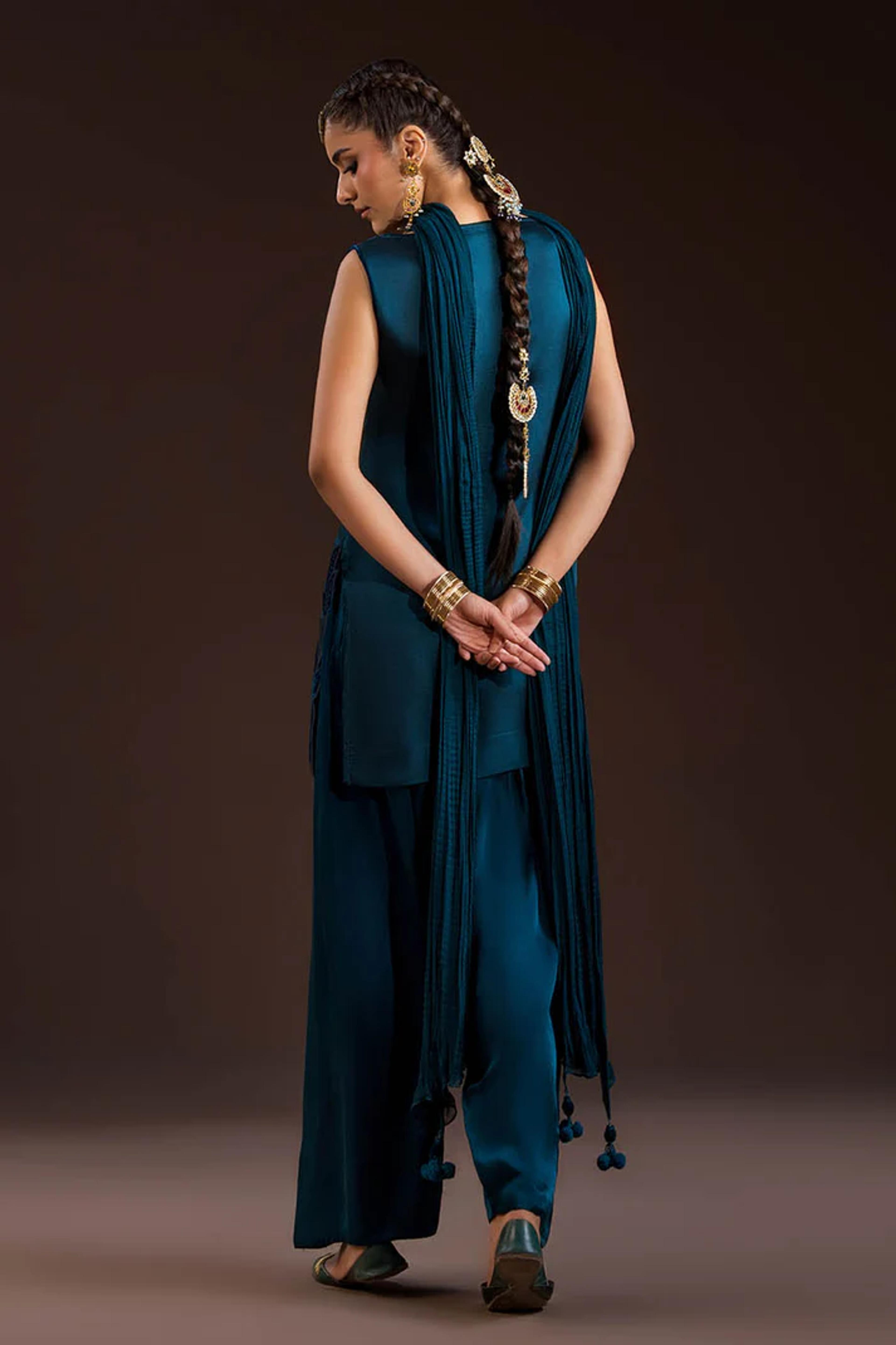 Glass Silk & Charmeuse Silk Shalwar Set - Thumbnail 9