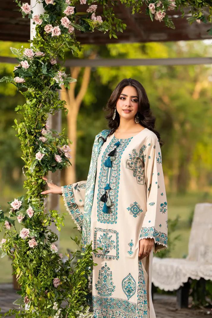 Multi-Thread Embroidered Shirt with Silk Dupatta & Plazo - Image 6