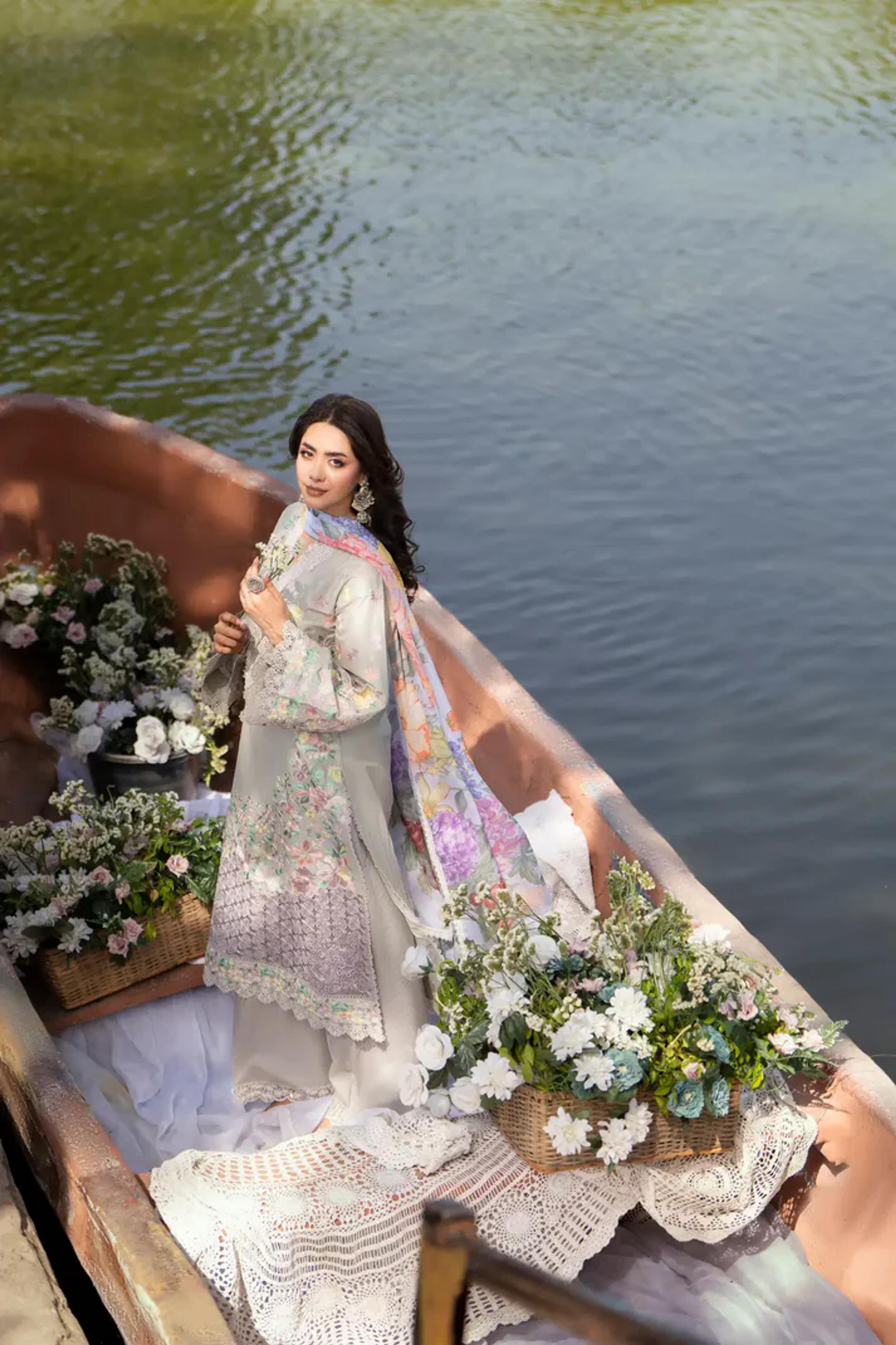 Thread-Work High-Neck Long Shirt with Printed Dupatta - Thumbnail 13