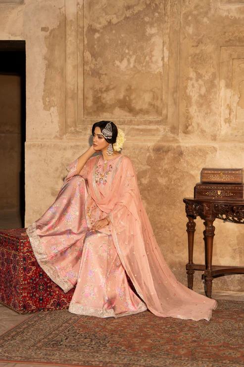 Embroidered Shirt with Printed Silk Sharara - Image 4