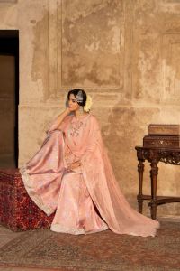 Embroidered Shirt with Printed Silk Sharara - Thumbnail 4