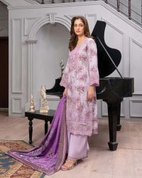 Printed Embroidered Suit with Beaded Tassel - Thumbnail 3