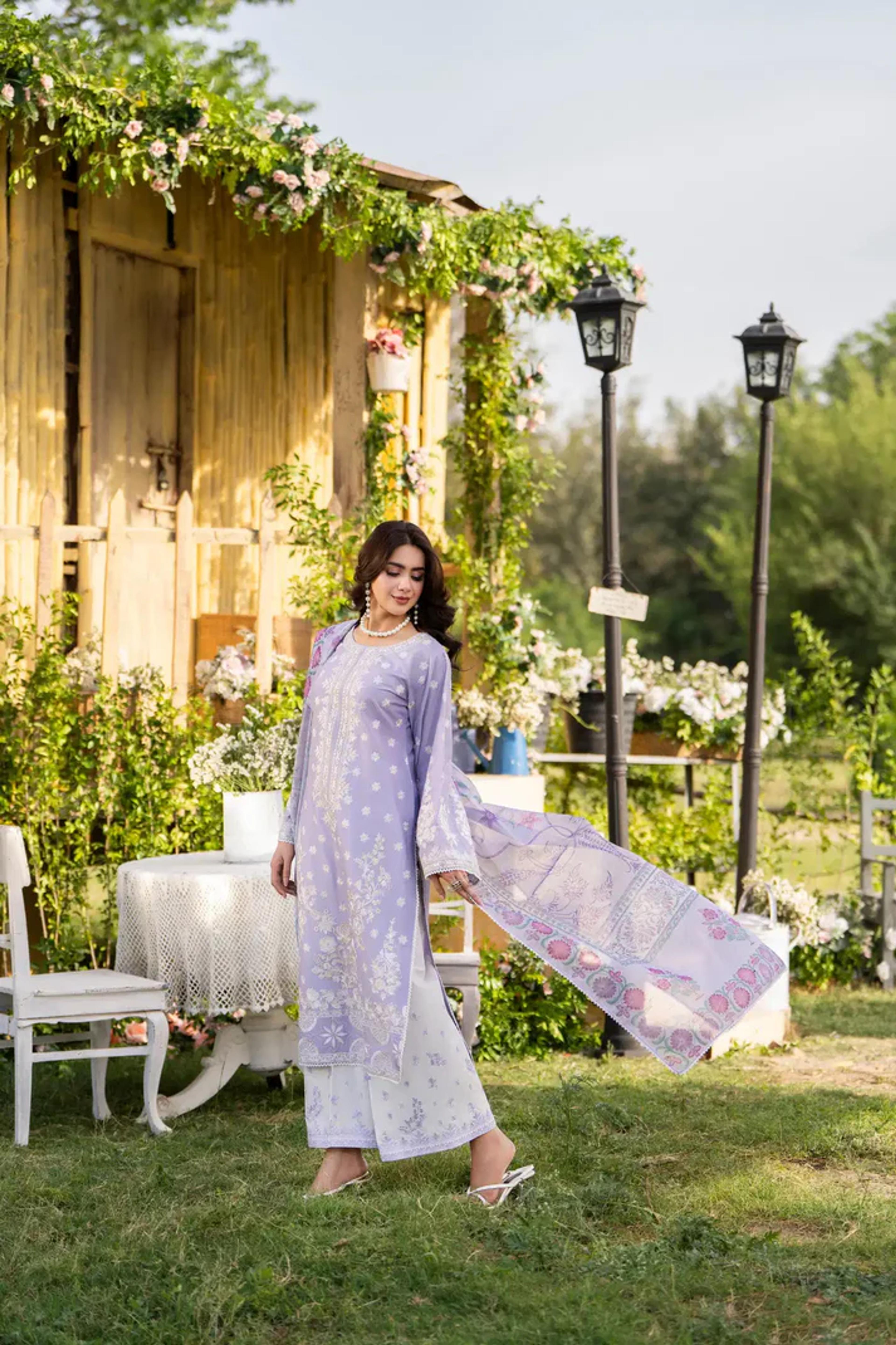 Cotton Embroidered Shirt & Sequins Dupatta  - Thumbnail 5