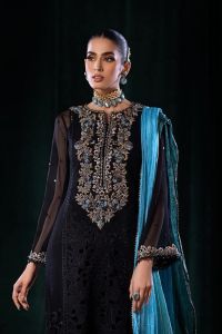 Pure Crinkle Chiffon Embroidered Suit with Silk Dupatta - Thumbnail 3