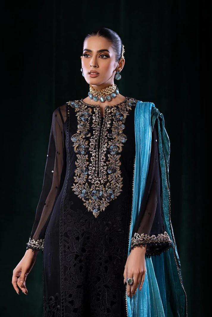 Pure Crinkle Chiffon Embroidered Suit with Silk Dupatta - Image 3