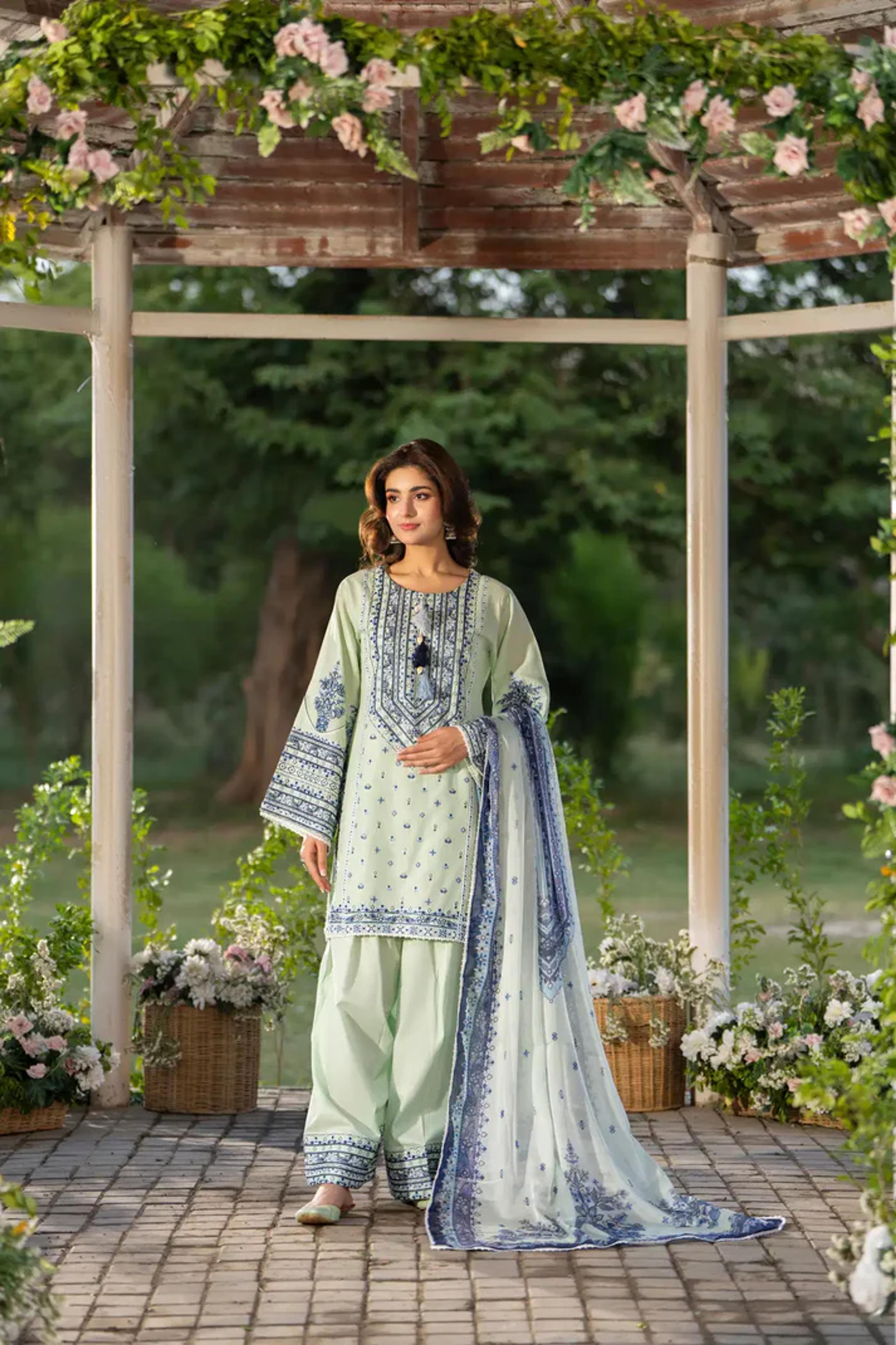 Multi-Thread Embroidered Shirt with Classic Shalwar - Thumbnail 9