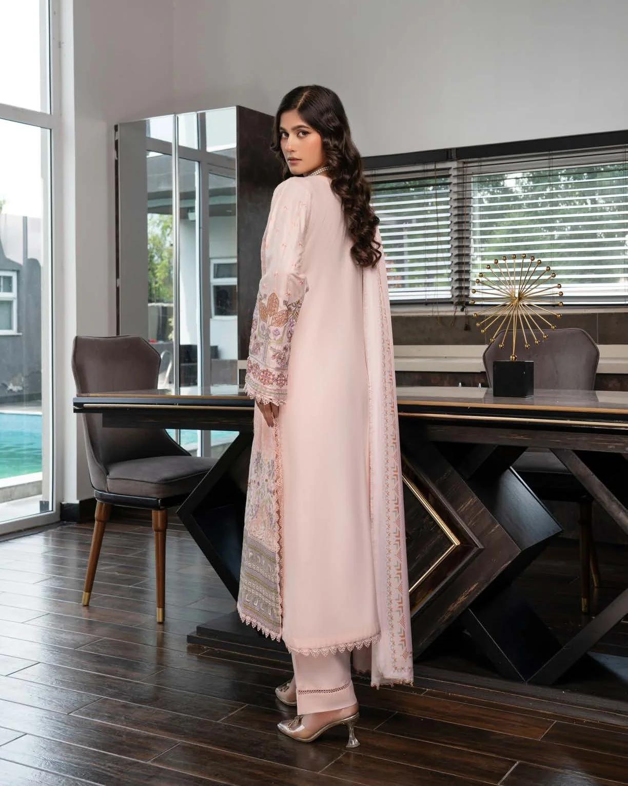 Embroidered Suit with Geometric Hem - Image 2