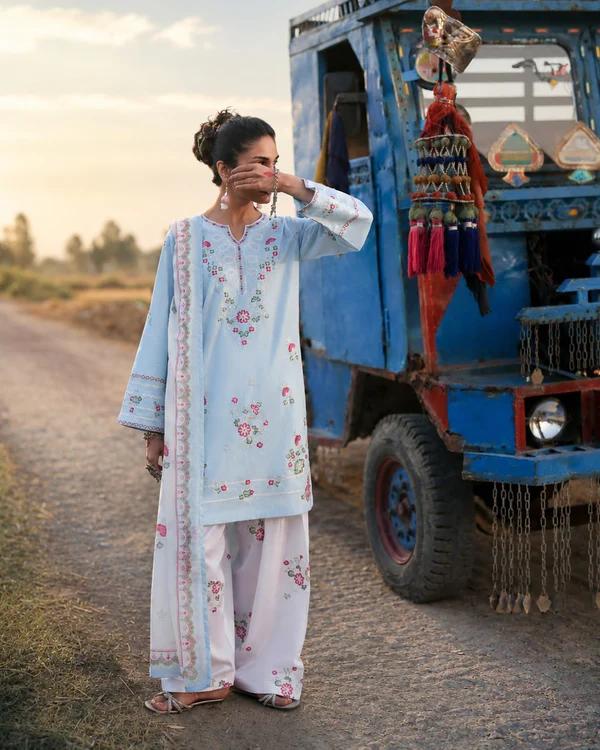 Floral Embroidered Lawn Suit - Image 1