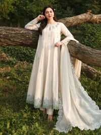 Maxi with Organza Cutwork & Chiffon Dupatta - Thumbnail 1