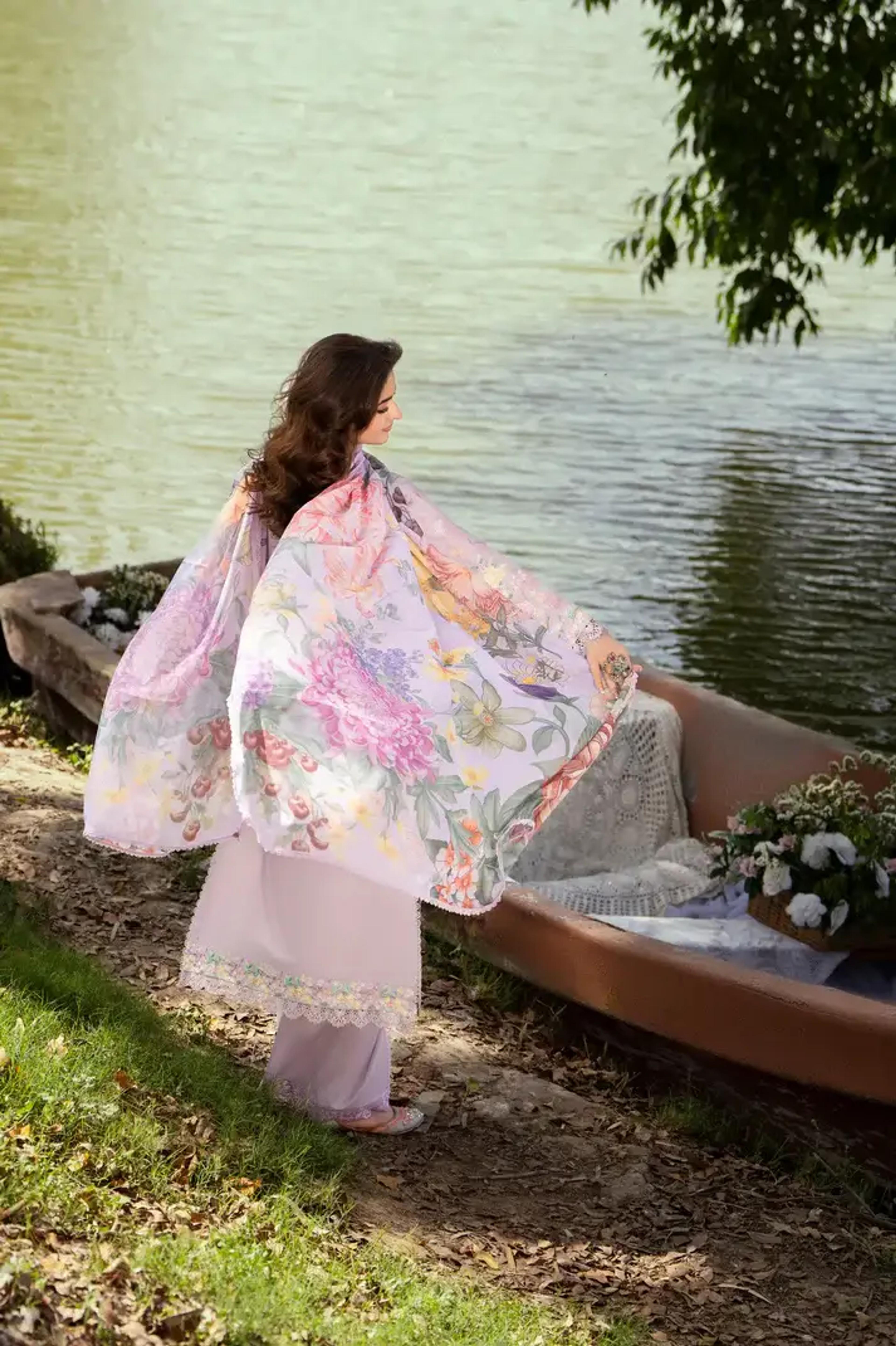 Thread-Work High-Neck Long Shirt with Printed Dupatta - Thumbnail 8