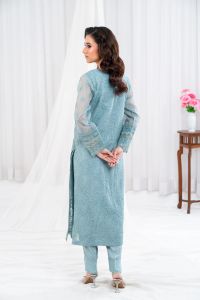 Khaddi Net Hand Embroidered Shirt & Raw Silk Trouser - Thumbnail 3