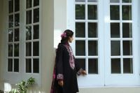 Black Cotton Lawn Suit with Silk Dupatta - Thumbnail 5