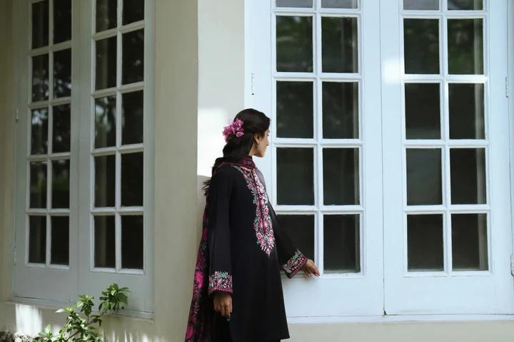 Black Cotton Lawn Suit with Silk Dupatta - Image 5