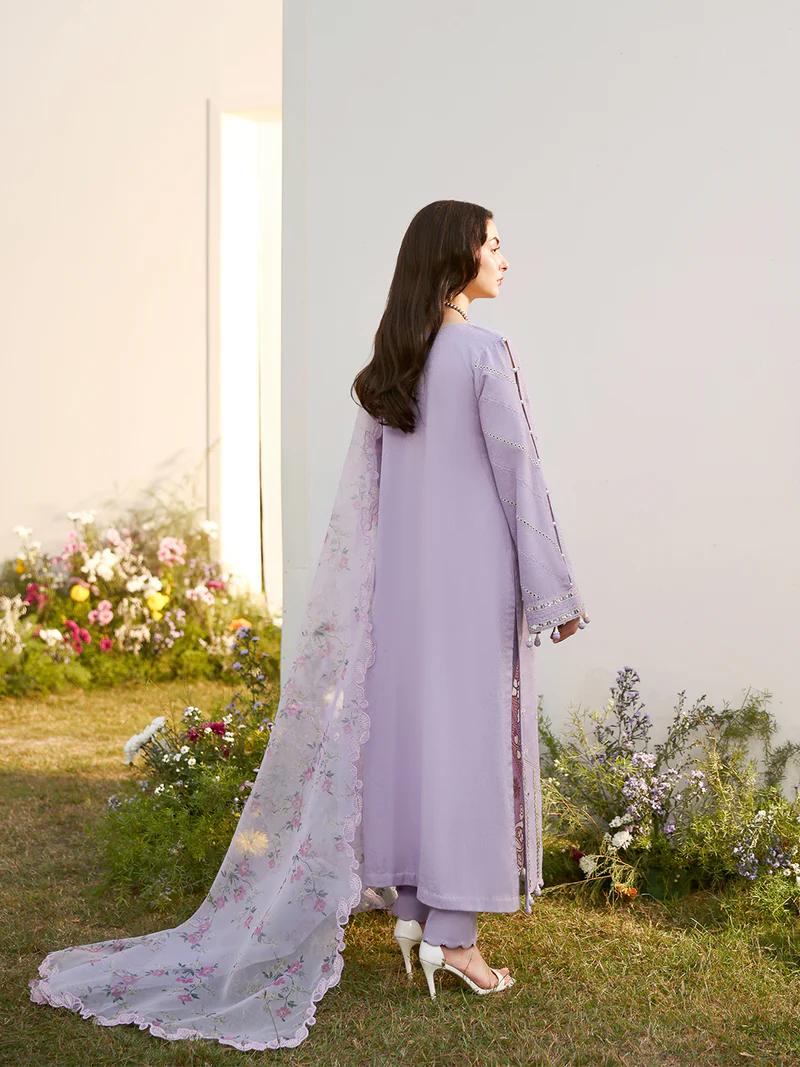 Luxury Jacquard Suit with Floral Cutwork Dupatta & Stonework - Image 3