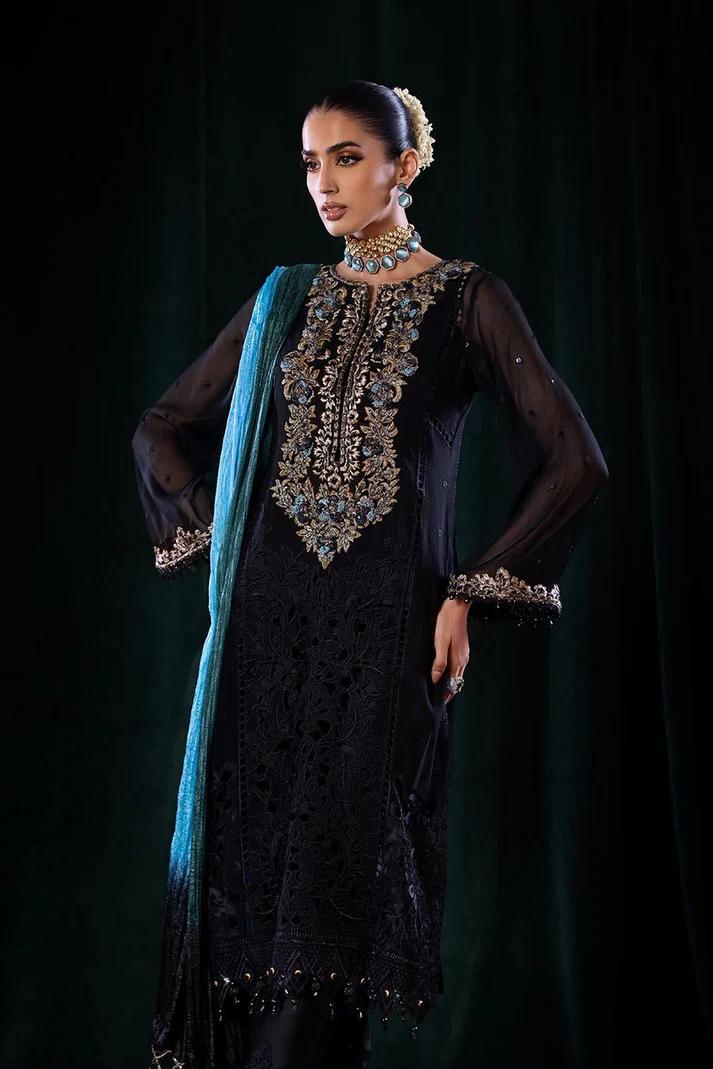 Pure Crinkle Chiffon Embroidered Suit with Silk Dupatta - Image 10