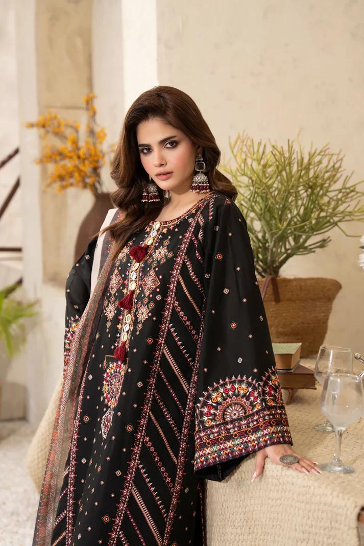 Kashmiri Embroidered Long Shirt with Silk Dupatta - Image 10