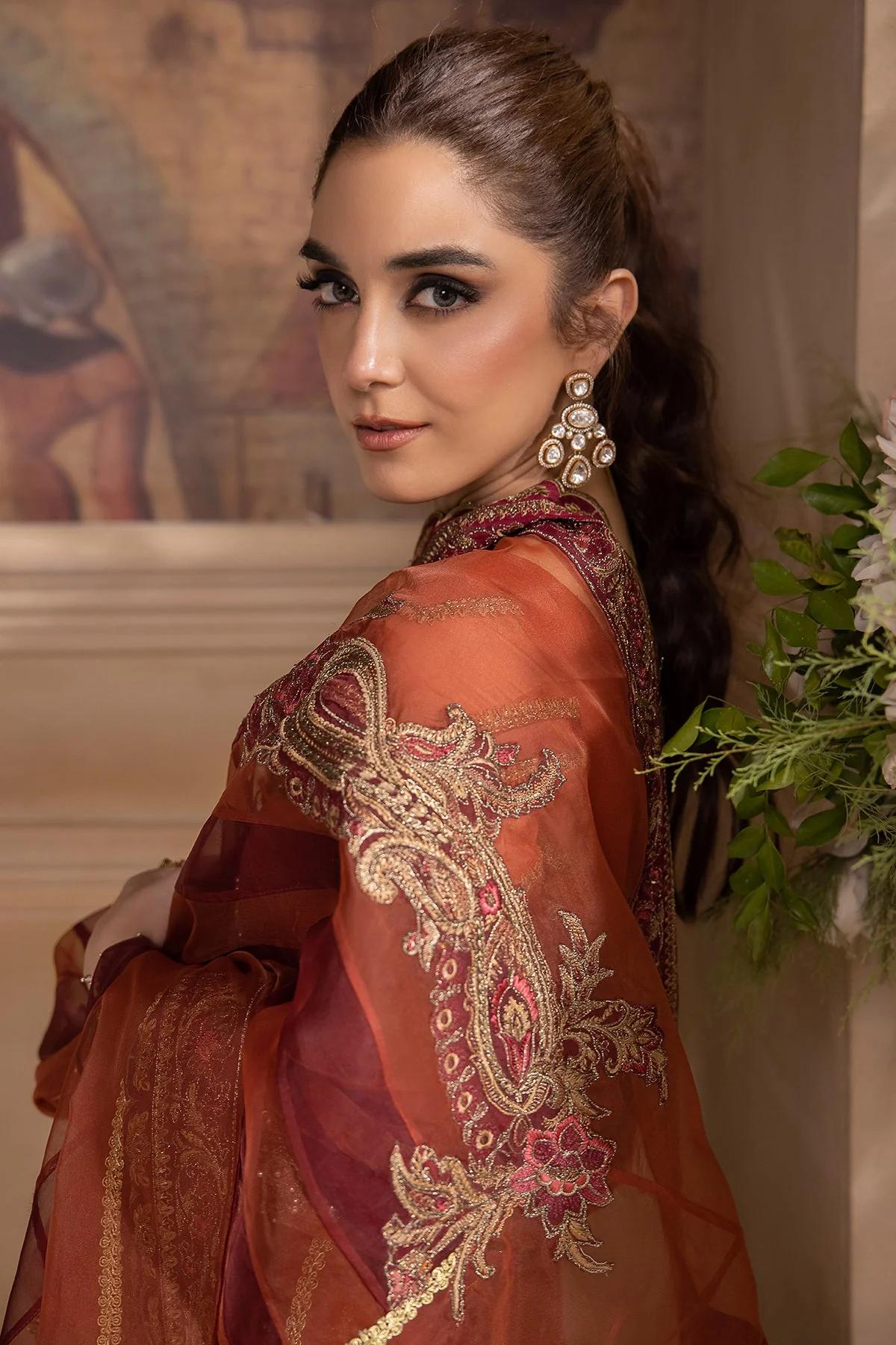 Embroidered Chiffon Suit with Organza Dupatta - Image 5