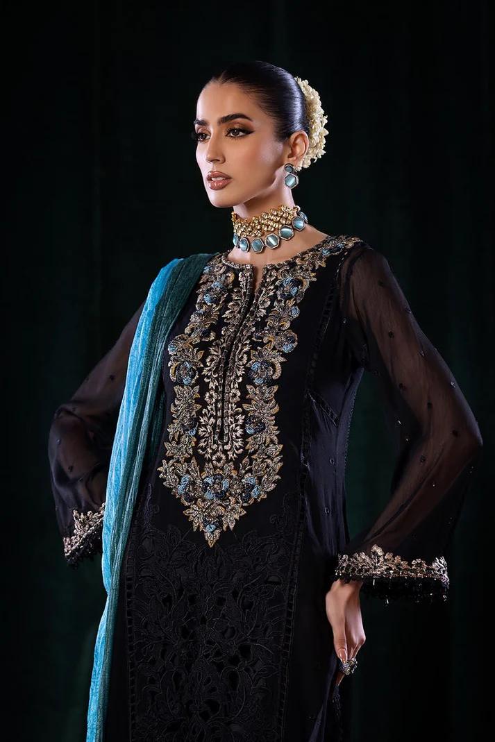 Pure Crinkle Chiffon Embroidered Suit with Silk Dupatta - Image 11
